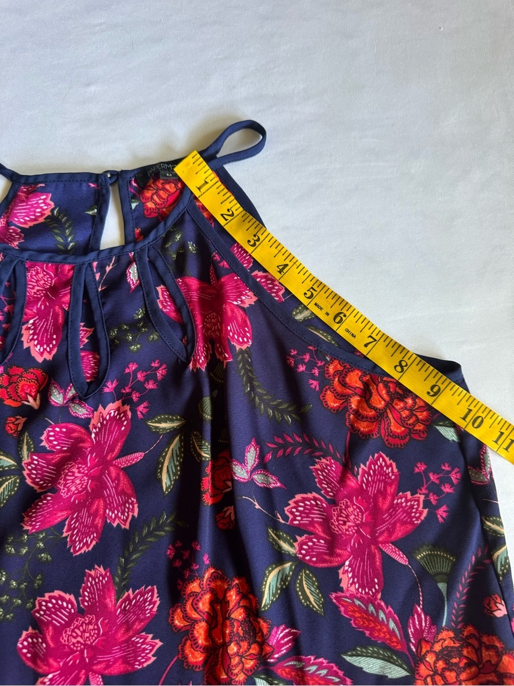 Papermoon Floral Keyhole Sleeveless Tank Top Navy Pink Medium Boho - Picture 7 of 11